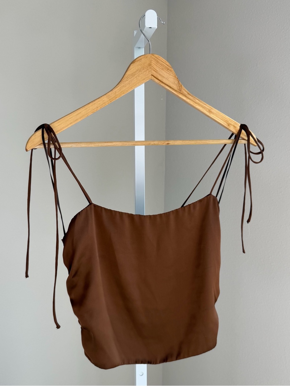 Urban Outfitters satin Brown Tie-String Cami Crop Top